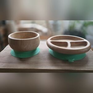 AVANCHY Bamboo Kids Suction Bowl and Divided Plate - BLW